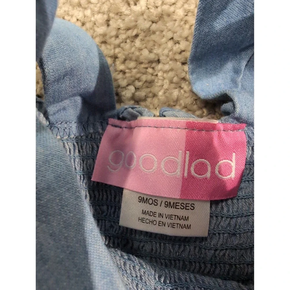 Good‎ Lad Baby Girls Blue Denim Smocked Dress Cat Flower Applique 9 Months